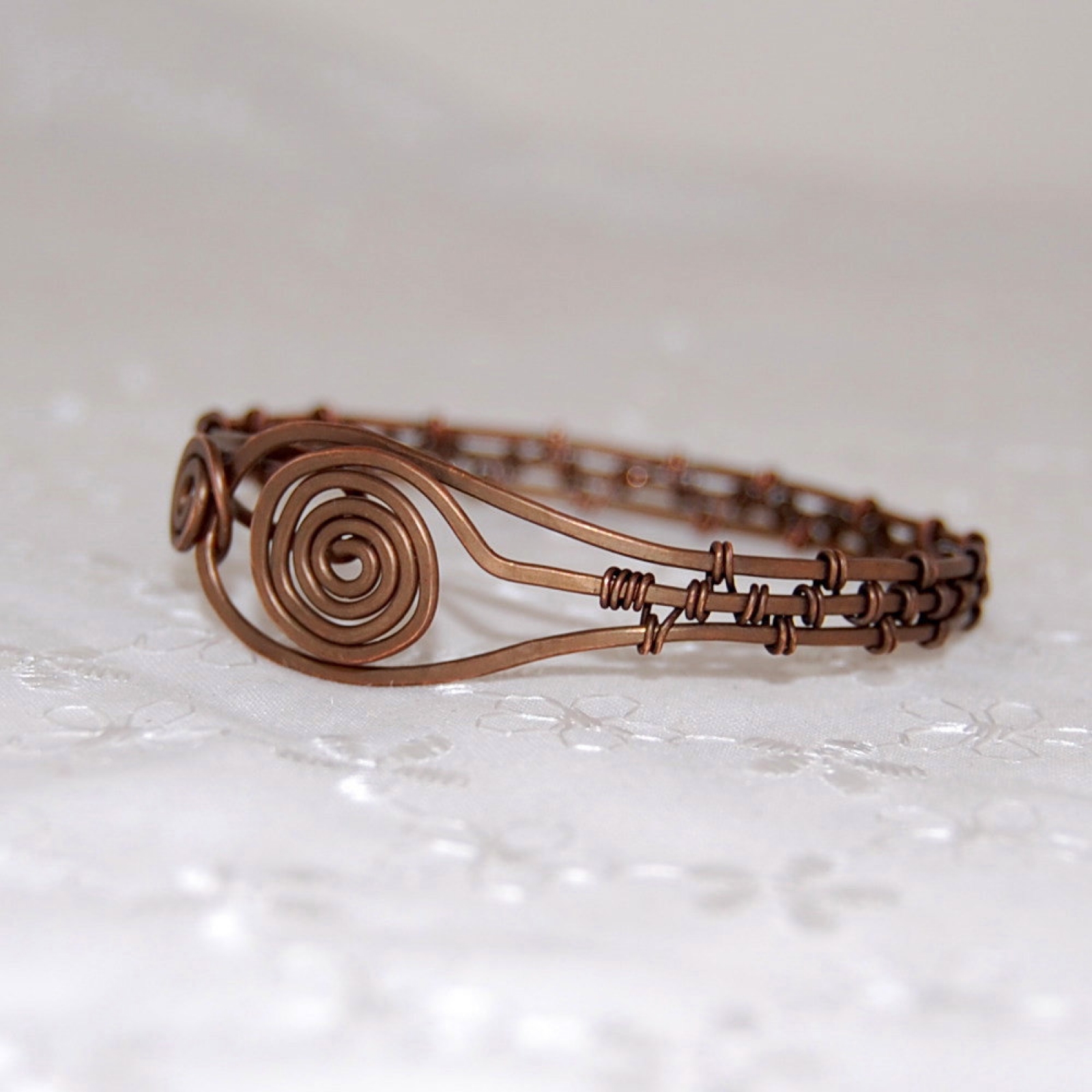Snake Wire Weave Copper Cuff with Red Faceted G... - Folksy