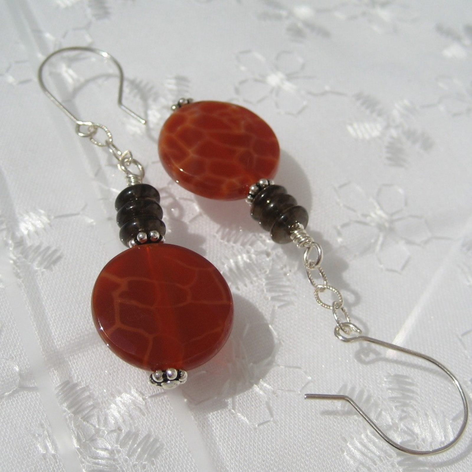 Fire Agate, Smoky Quartz and Sterling Silver ~ Hypnotic Earrings | Buy ...