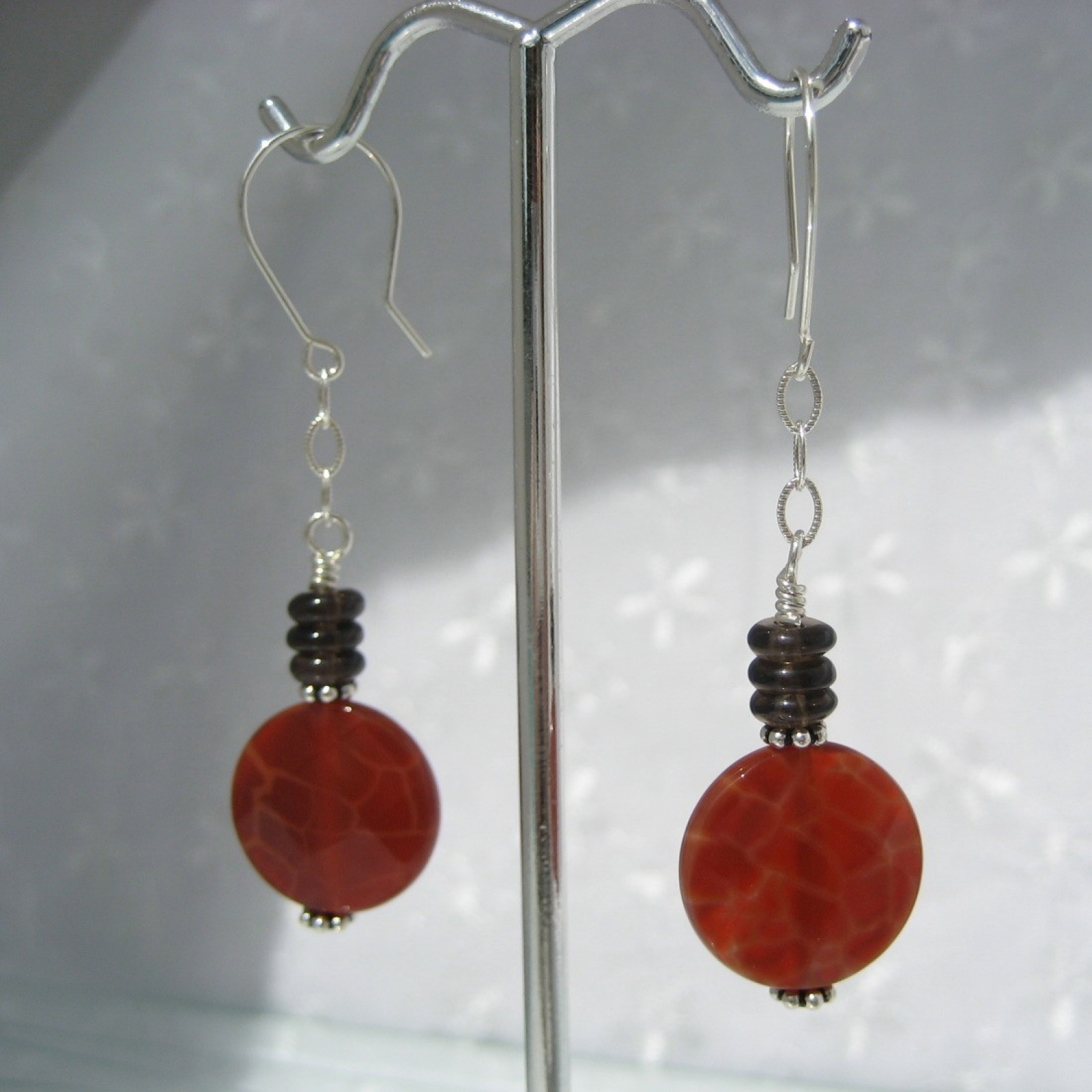 Fire Agate, Smoky Quartz and Sterling Silver ~ Hypnotic Earrings | Buy ...