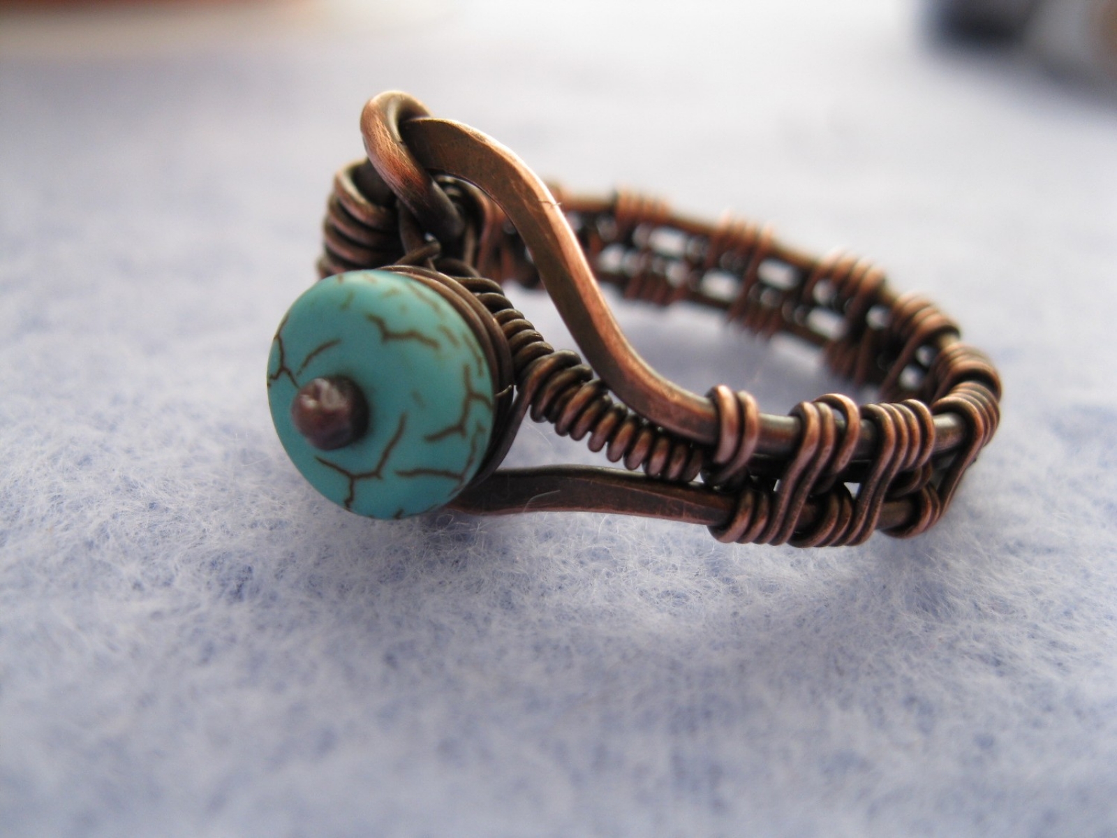 Size 8 Dyed Howlite  & Copper Wire Ring
