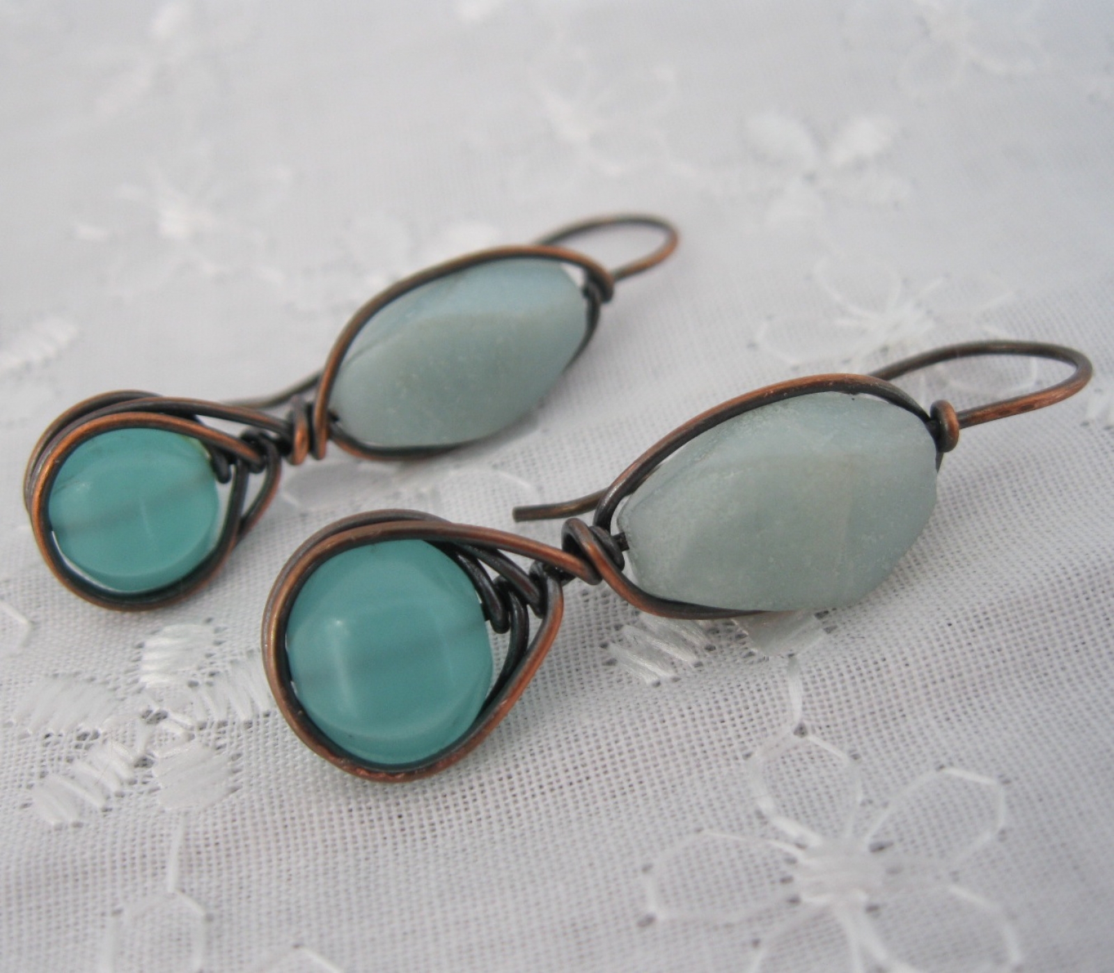 Blue Chalcedony Copper Wire Woven Teardrop Earrings - Iris Elm Jewelry &  Soap