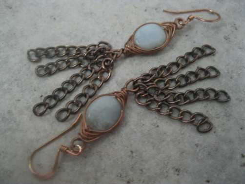 Amazonite and Copper Herringbone Weave with  chain