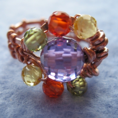 Cubic Zirconia and Weaved Copper Ring