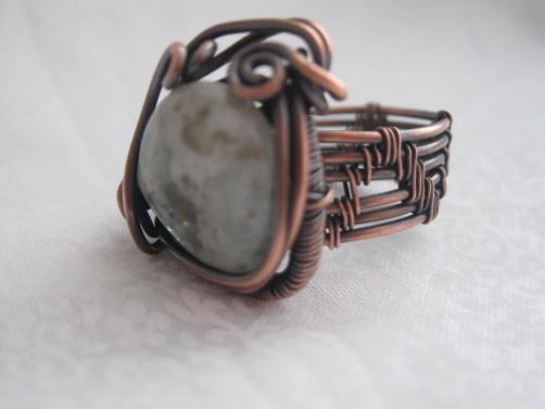 Natural Aquamarine Stone wrapped with Copper Weaving