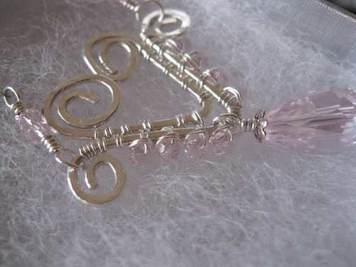 Hand-formed Wire Heart with pink glass crystals