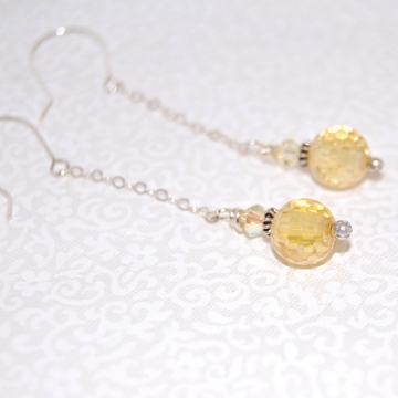 Faceted Yellow Cubic Zirconia Drops and Sterling Silver ~ Golden Earrings