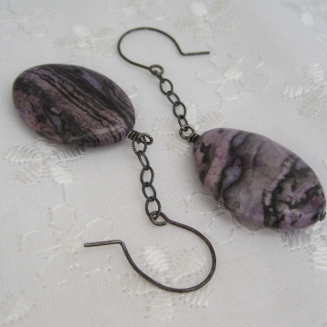 Purple Mexican Zebra Jasper and Oxidized Sterling Silver Chain ~ Storm Earrings