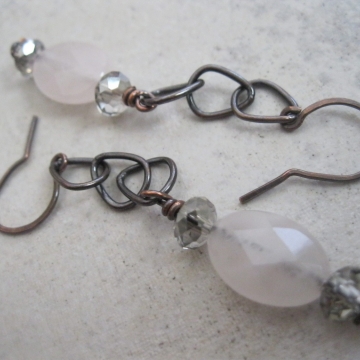 Rose Quartz and Oxidized Copper ~ Peaceful Day Earrings