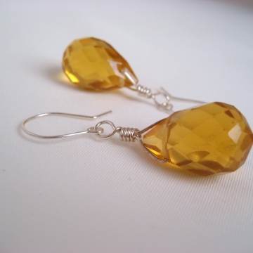 Topaz Yellow Faceted Glass Teardrops ~ Citrus Delight Earrings