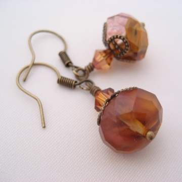 Golden Strawberry Quartz and Antiqued Brass ~ Fire Earrings