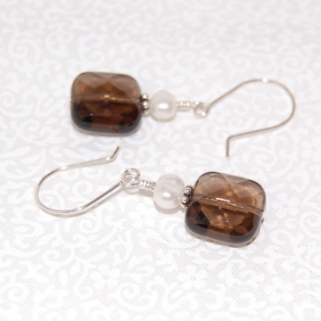 Smoky Quartz, Freshwater Pearls, and Sterling Silver ~ Chic Earrings