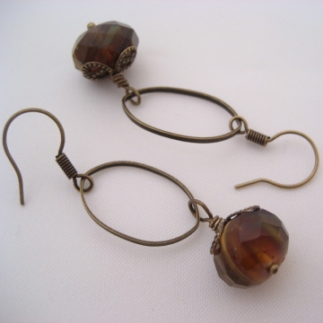Golden Strawberry Quartz and Antiqued Brass ~ The Queens Fire Earrings