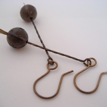Smoky Quartz and Antiqued Brass ~ Twisted Smoke Earrings
