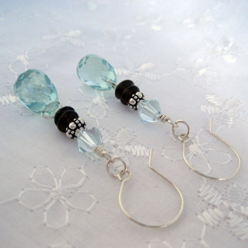Aqua Glass Quartz, Smoky Quartz and Sterling Silver ~ Sweetness Earrings