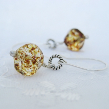 Czech Glass and Sterling Silver ~ Speckle Earrings