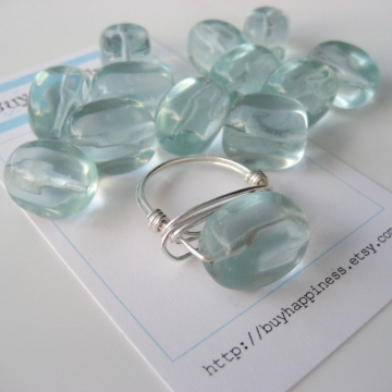 Aqua Glass Quartz Nugget Ring - Made To Order In Your Size