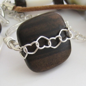 Sterling Silver Hearts and Tiger Ebony ~ Grrr Wooden Bead Ring Made In Your Size