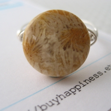 Fossil Coral Puff Coin Ring ~ Pick Your Stone and Ring Size