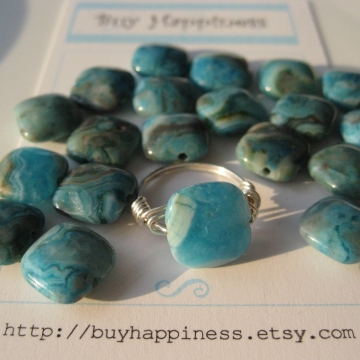 Larimar Blue Crazy Lace Agate Puffed Square Ring ~ Pick your stone and ring size