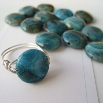 Larimar Blue Crazy Lace Agate Puff Coin Ring ~ Pick your stone and ring size
