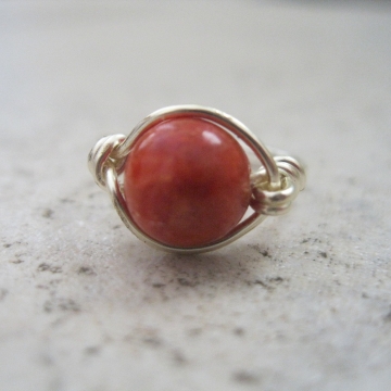 Red Sponge Coral Bead Ring Size 4.5 Ready to ship