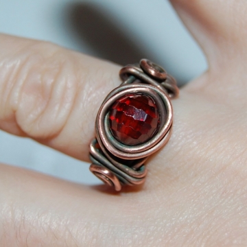 Cubic Zirconia and Copper Wire-Wrapped ~ Cherry Ring