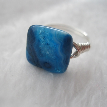 Larimar Blue Crazy Lace Agate Puffed Square Ring ~ Pick your stone and ring size