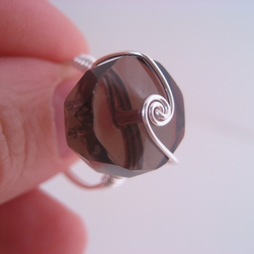 Smoky Quartz Wheel Swirl and Sterling Silver-Filled Ring