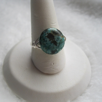 African Turquoise Puffed Coin Ring ~ Pick your stone and ring size