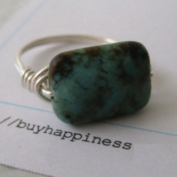 African Turquoise Puffy Rectangle Ring ~ Pick your stone and ring size