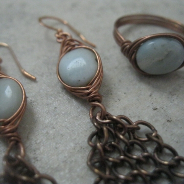 Amazonite and Copper Herringbone Weave with  chain Amazonite and Copper Herringbone Weave with  chain