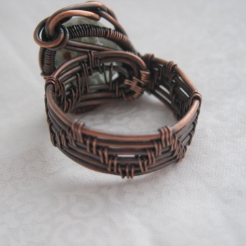 Natural Aquamarine Stone wrapped with Copper Weaving