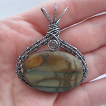 Scenic Jasper "Sunset" Oxidized Sterling Wire-Wrapped Pendant