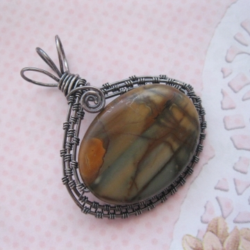 Scenic Jasper "Sunset" Oxidized Sterling Wire-Wrapped Pendant