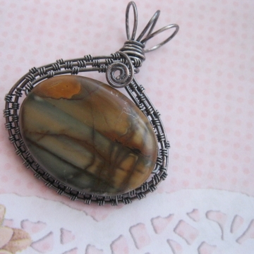 Scenic Jasper "Sunset" Oxidized Sterling Wire-Wrapped Pendant Scenic Jasper "Sunset" Oxidized Sterling Wire-Wrapped Pendant