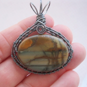 Scenic Jasper "Sunset" Oxidized Sterling Wire-Wrapped Pendant Scenic Jasper "Sunset" Oxidized Sterling Wire-Wrapped Pendant