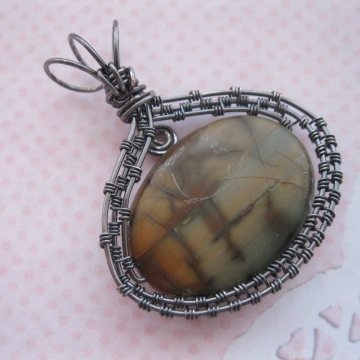 Scenic Jasper "Sunset" Oxidized Sterling Wire-Wrapped Pendant Scenic Jasper "Sunset" Oxidized Sterling Wire-Wrapped Pendant