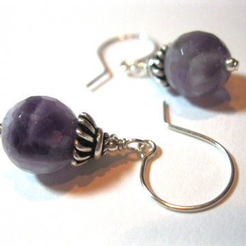 Faceted Amethyst and Sterling Silver Earrings ~ Dainty